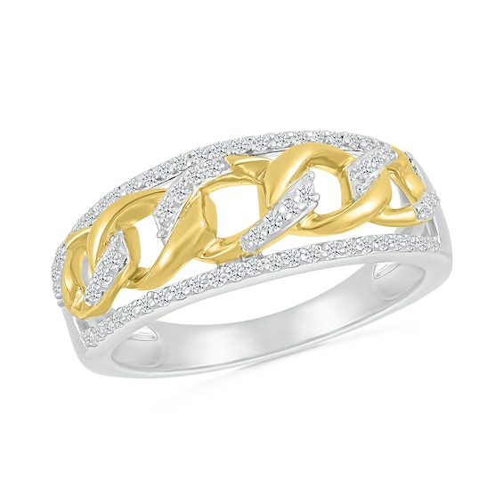 0.23 CT. T.W. Diamond Edge Curb Chain Ring in Sterling Silver with 10K Gold Plate