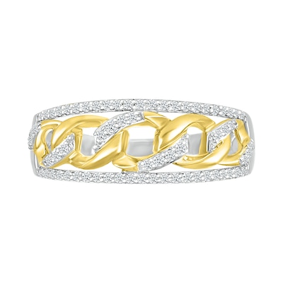 0.23 CT. T.W. Diamond Edge Curb Chain Ring in Sterling Silver with 10K Gold Plate