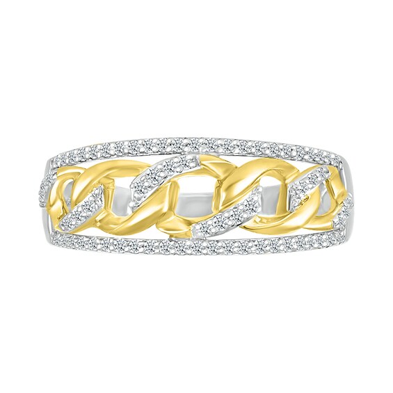 0.23 CT. T.W. Diamond Edge Curb Chain Ring in Sterling Silver with 10K Gold Plate