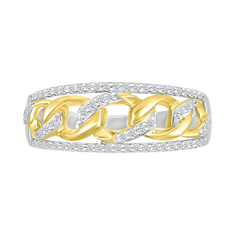 0.23 CT. T.W. Diamond Edge Curb Chain Ring in Sterling Silver with 10K Gold Plate|Peoples Jewellers