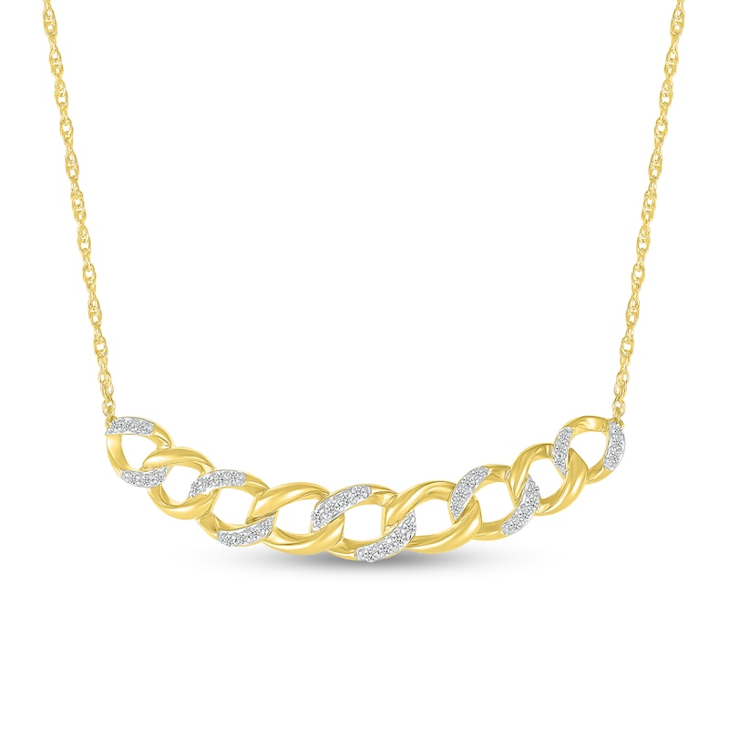 0.23 CT. T.W. Diamond Curb Chain Bar Necklace in Sterling Silver with 10K Gold Plate