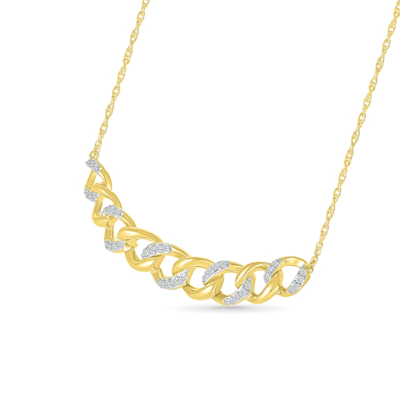 0.23 CT. T.W. Diamond Curb Chain Bar Necklace in Sterling Silver with 10K Gold Plate