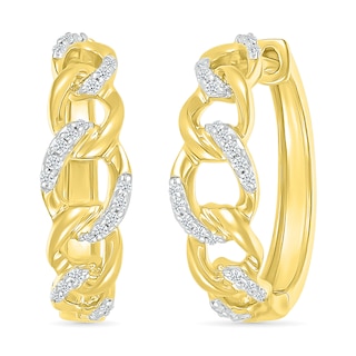 0.145 CT. T.W. Diamond Curb Chain Hoop Earrings in Sterling Silver with 10K Gold Plate