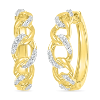 0.145 CT. T.W. Diamond Curb Chain Hoop Earrings in Sterling Silver with 10K Gold Plate