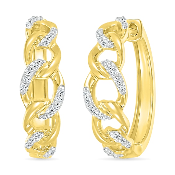 0.145 CT. T.W. Diamond Curb Chain Hoop Earrings in Sterling Silver with 10K Gold Plate