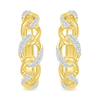 0.145 CT. T.W. Diamond Curb Chain Hoop Earrings in Sterling Silver with 10K Gold Plate