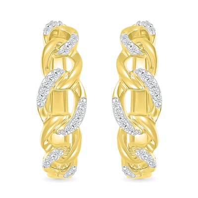 0.145 CT. T.W. Diamond Curb Chain Hoop Earrings in Sterling Silver with 10K Gold Plate