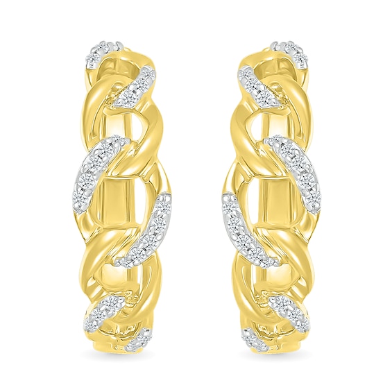 0.145 CT. T.W. Diamond Curb Chain Hoop Earrings in Sterling Silver with 10K Gold Plate