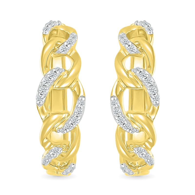 0.145 CT. T.W. Diamond Curb Chain Hoop Earrings in Sterling Silver with 10K Gold Plate|Peoples Jewellers