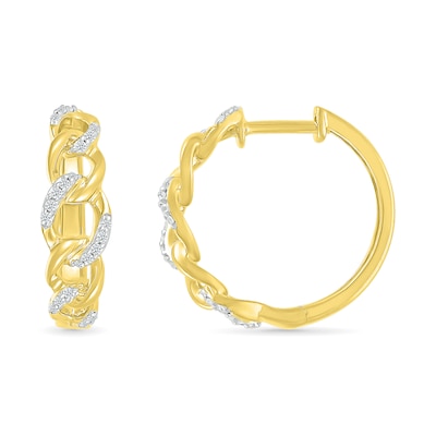 0.145 CT. T.W. Diamond Curb Chain Hoop Earrings in Sterling Silver with 10K Gold Plate