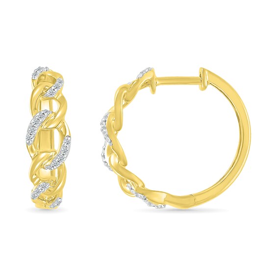 0.145 CT. T.W. Diamond Curb Chain Hoop Earrings in Sterling Silver with 10K Gold Plate