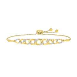 0.23 CT. T.W. Diamond Graduating Curb Chain Bar Bolo Bracelet in Sterling Silver with 10K Gold Plate - 9.5&quot;