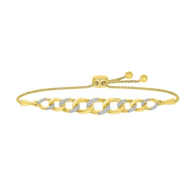 0.23 CT. T.W. Diamond Graduating Curb Chain Bar Bolo Bracelet in Sterling Silver with 10K Gold Plate - 9.5"