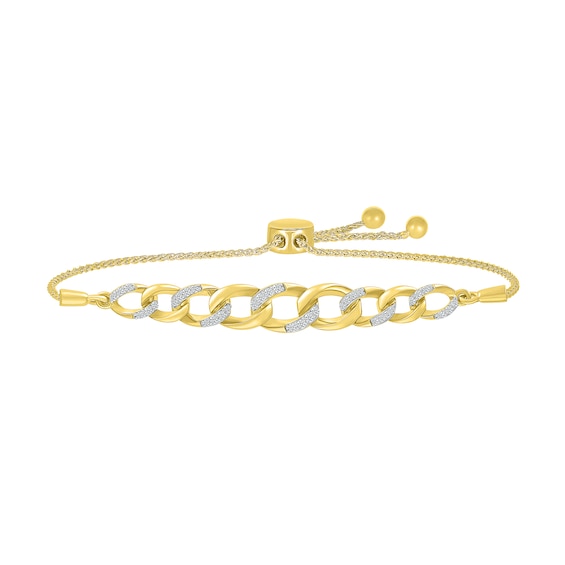 0.23 CT. T.W. Diamond Graduating Curb Chain Bar Bolo Bracelet in Sterling Silver with 10K Gold Plate - 9.5"