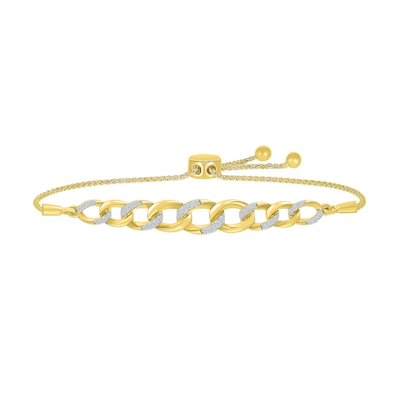 0.23 CT. T.W. Diamond Graduating Curb Chain Bar Bolo Bracelet in Sterling Silver with 10K Gold Plate - 9.5"|Peoples Jewellers