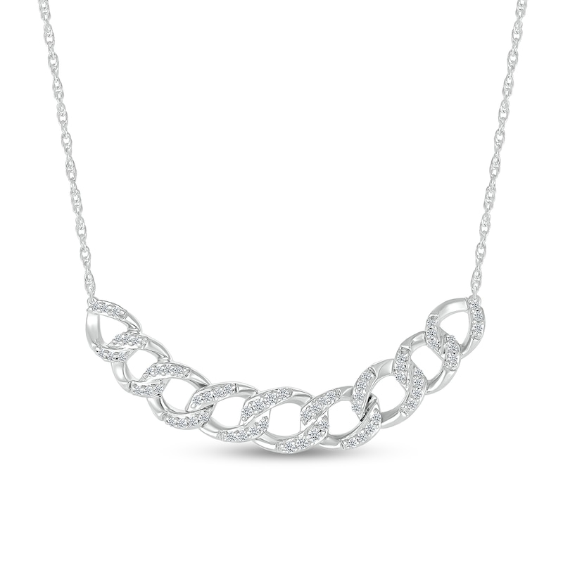 0.29 CT. T.W. Diamond Curb Chain Bar Necklace in Sterling Silver|Peoples Jewellers
