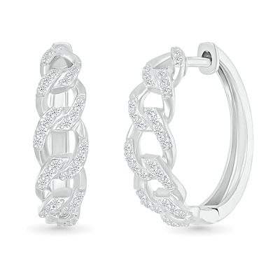 0.29 CT. T.W. Diamond Curb Chain Hoop Earrings in Sterling Silver