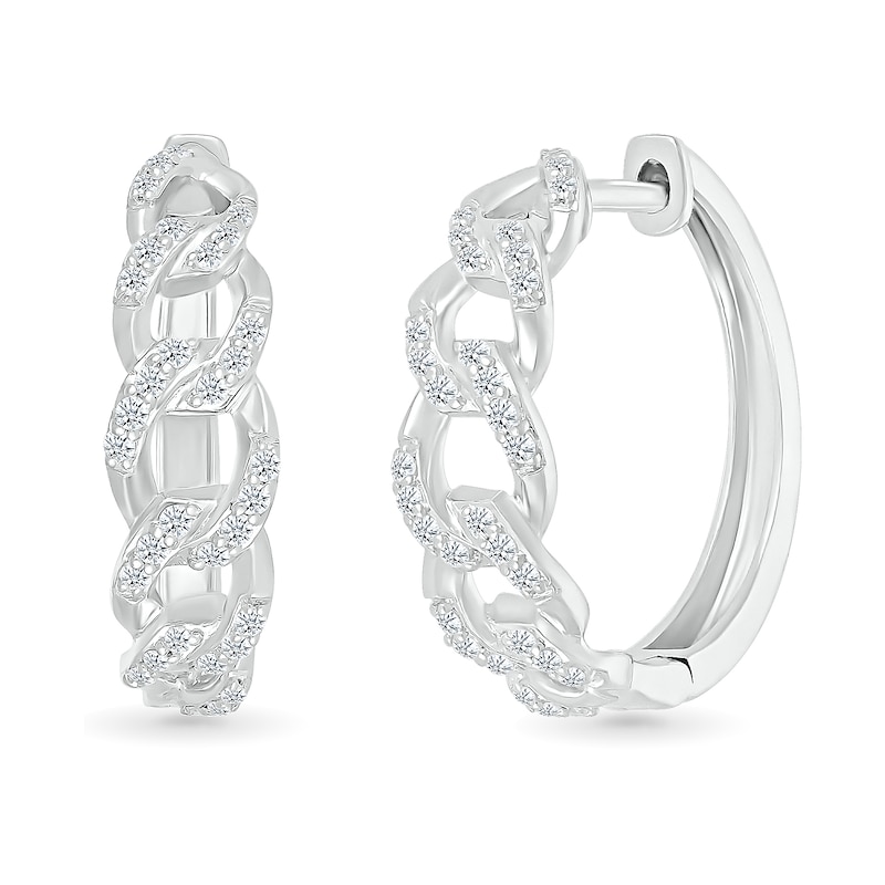 0.29 CT. T.W. Diamond Curb Chain Hoop Earrings in Sterling Silver|Peoples Jewellers
