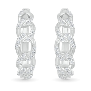 0.29 CT. T.W. Diamond Curb Chain Hoop Earrings in Sterling Silver