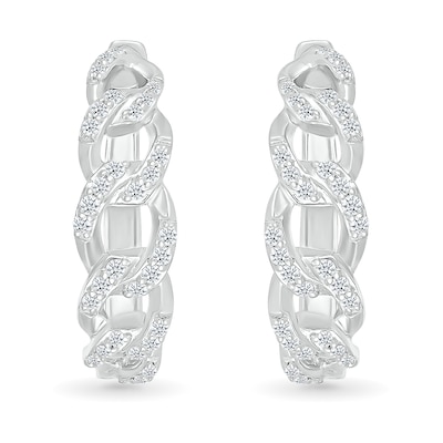 0.29 CT. T.W. Diamond Curb Chain Hoop Earrings in Sterling Silver