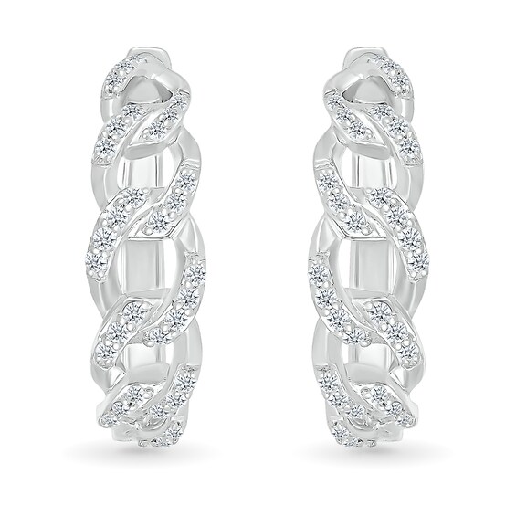 0.29 CT. T.W. Diamond Curb Chain Hoop Earrings in Sterling Silver