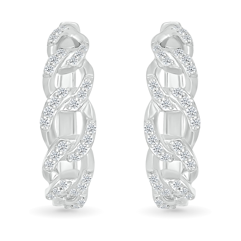 0.29 CT. T.W. Diamond Curb Chain Hoop Earrings in Sterling Silver|Peoples Jewellers