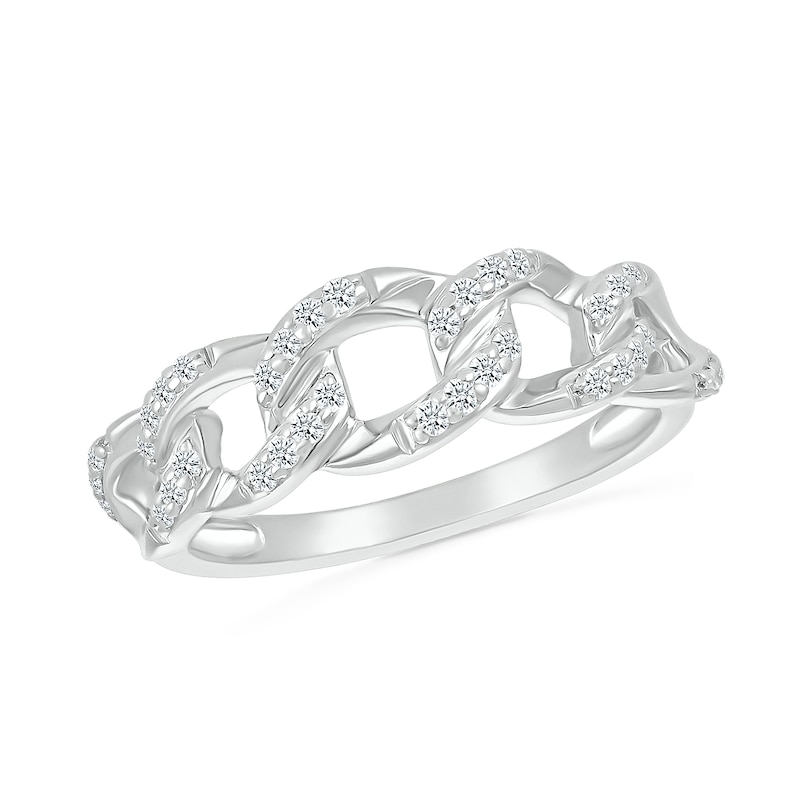 0.18 CT. T.W. Diamond Curb Chain Ring in Sterling Silver|Peoples Jewellers