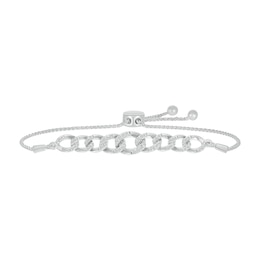 0.29 CT. T.W. Diamond Graduating Curb Chain Bar Bolo Bracelet in Sterling Silver - 9.5&quot;