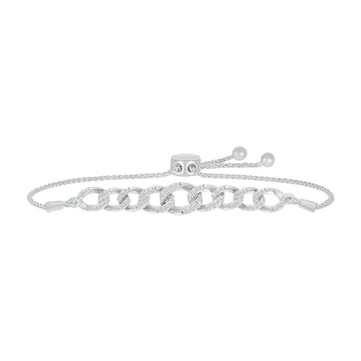 0.29 CT. T.W. Diamond Graduating Curb Chain Bar Bolo Bracelet in Sterling Silver - 9.5"