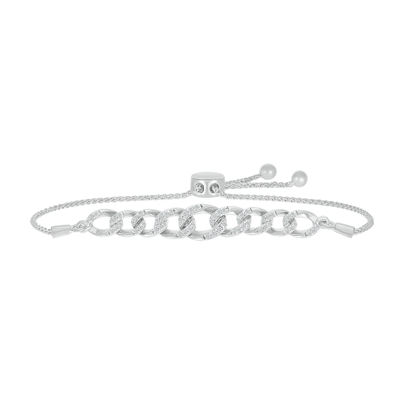 0.29 CT. T.W. Diamond Graduating Curb Chain Bar Bolo Bracelet in Sterling Silver - 9.5"|Peoples Jewellers