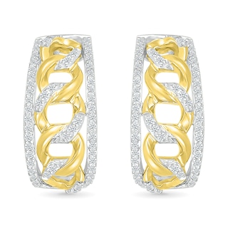 0.29 CT. T.W. Diamond Edge Curb Chain J-Hoop Earrings in Sterling Silver with 10K Gold Plate