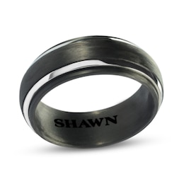 Men's Engravable 8.0mm Band in Black Carbon Fibre with Stainless Steel (1 Line)