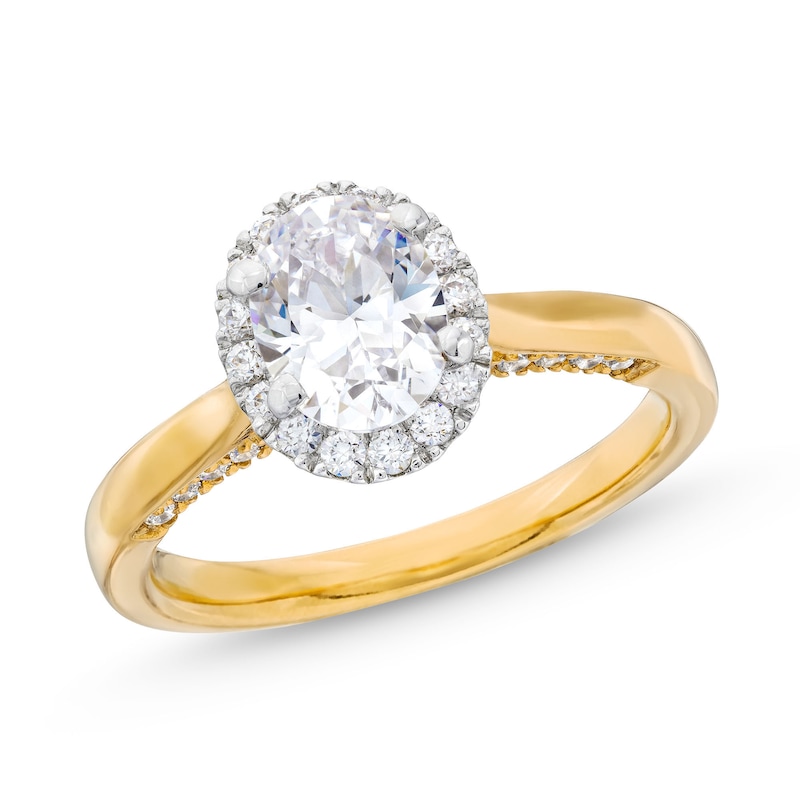 1.38 CT. T.W. Oval Certified Lab-Created Diamond Frame Engagement Ring in 14K Gold (F/SI2)|Peoples Jewellers