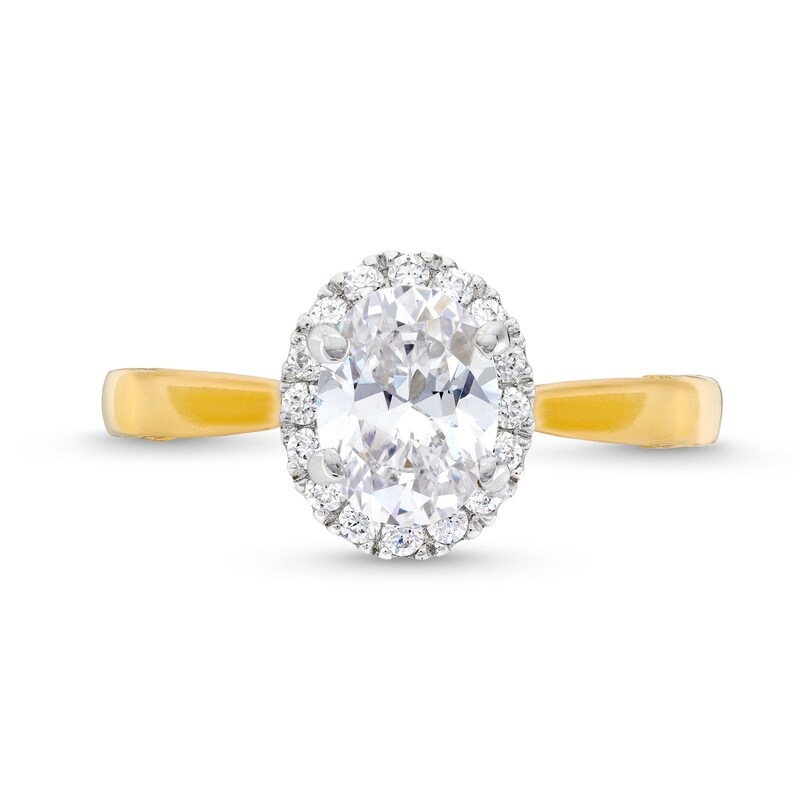 1.38 CT. T.W. Oval Certified Lab-Created Diamond Frame Engagement Ring in 14K Gold (F/SI2)