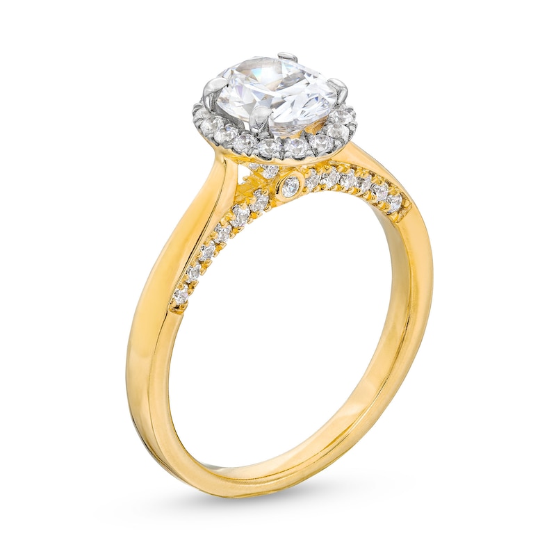 1.38 CT. T.W. Oval Certified Lab-Created Diamond Frame Engagement Ring in 14K Gold (F/SI2)