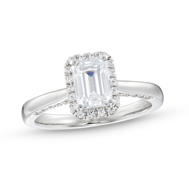 1.38 CT. T.W. Emerald-Cut Certified Lab-Created Diamond Frame Engagement Ring in 14K White Gold (F/SI2)