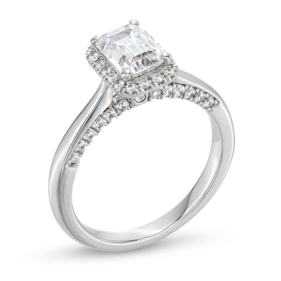 1.38 CT. T.W. Emerald-Cut Certified Lab-Created Diamond Frame Engagement Ring in 14K White Gold (F/SI2)