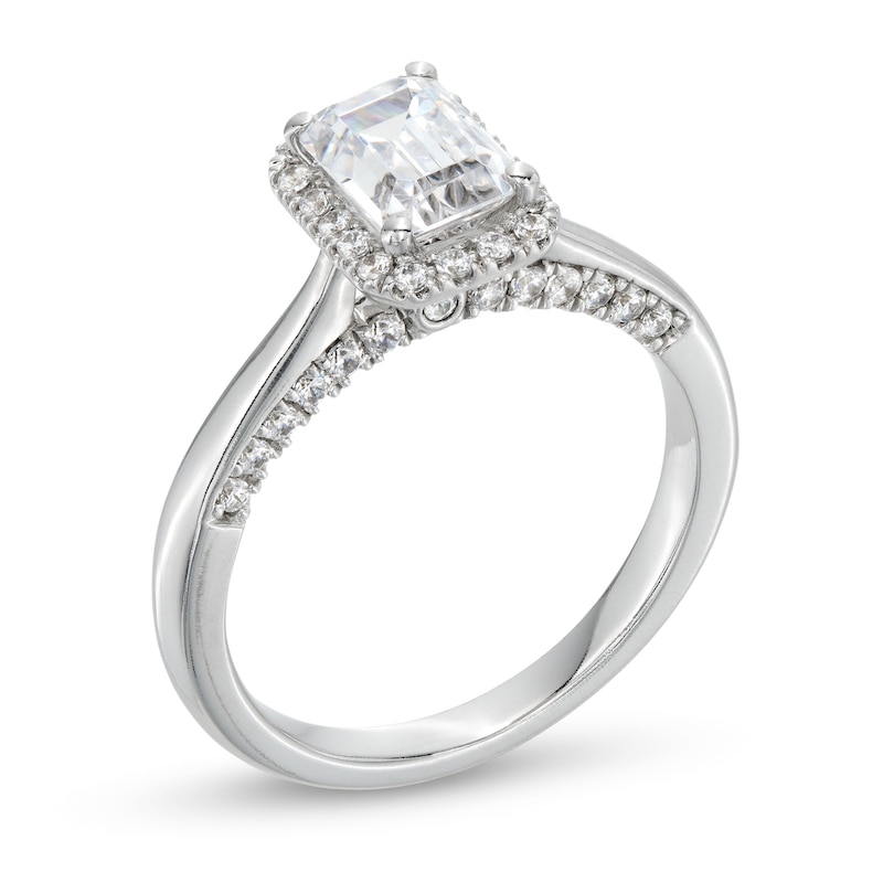 1.38 CT. T.W. Emerald-Cut Certified Lab-Created Diamond Frame Engagement Ring in 14K White Gold (F/SI2)|Peoples Jewellers