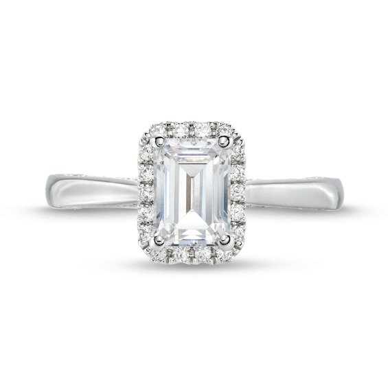 1.38 CT. T.W. Emerald-Cut Certified Lab-Created Diamond Frame Engagement Ring in 14K White Gold (F/SI2)