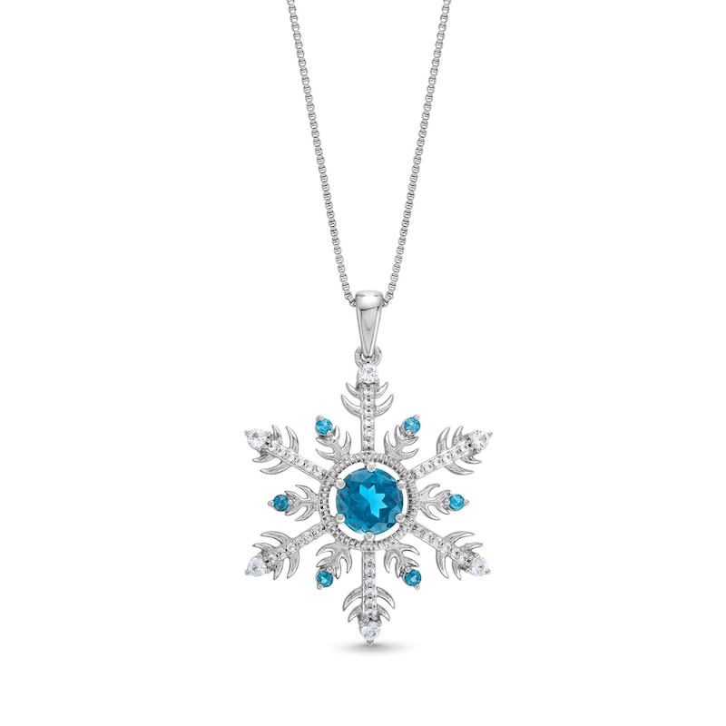 London Blue Topaz and White Lab-Created Sapphire Snowflake Pendant in Sterling Silver|Peoples Jewellers