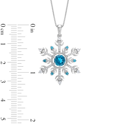 London Blue Topaz and White Lab-Created Sapphire Snowflake Pendant in Sterling Silver