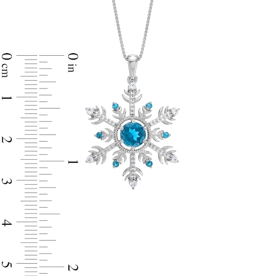 London Blue Topaz and White Lab-Created Sapphire Snowflake Pendant in Sterling Silver