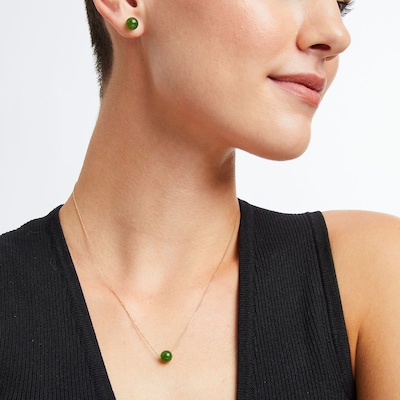 8.0mm Jade Ball Necklace and Stud Earrings Set in 14K Gold