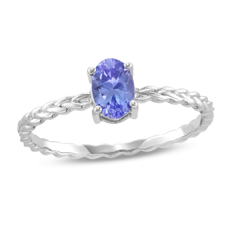 Oval Tanzanite Solitaire Braided Ring in 10K White Gold