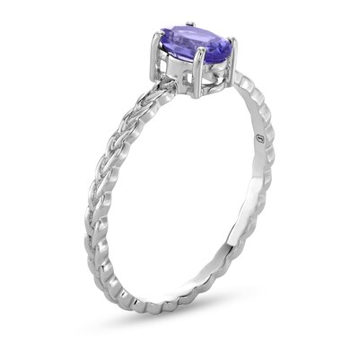 Oval Tanzanite Solitaire Braided Ring in 10K White Gold