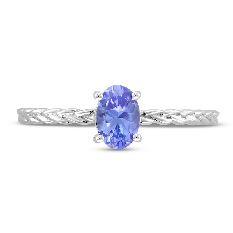 Oval Tanzanite Solitaire Braided Ring in 10K White Gold