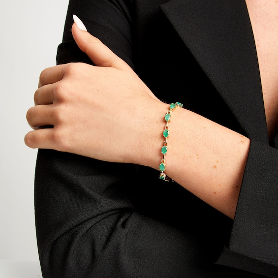 Oval Emerald Open Link Bracelet in 10K Gold - 7.25"