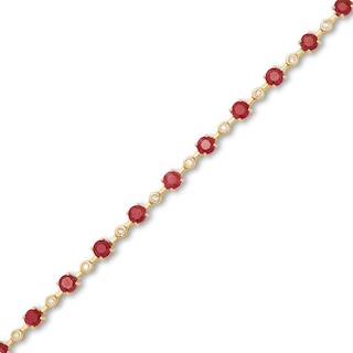 Certified Ruby and 0.20 CT. T.W. Diamond Bezel-Set Alternating Line Bracelet in 10K Gold - 7.25"