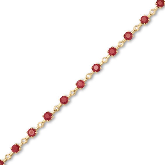 Certified Ruby and 0.20 CT. T.W. Diamond Bezel-Set Alternating Line Bracelet in 10K Gold - 7.25"