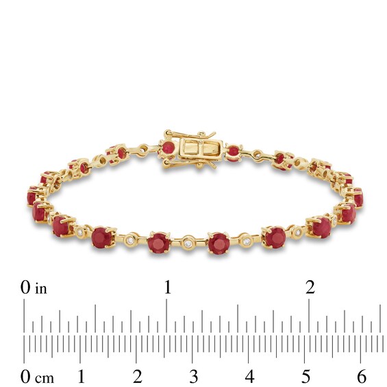 Certified Ruby and 0.20 CT. T.W. Diamond Bezel-Set Alternating Line Bracelet in 10K Gold - 7.25"